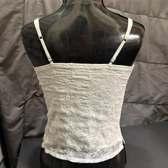 Y2K Hollister Cami Tank Top Size XS Lace Ivory Indie Grunge Layering Button Down - Picture 12 of 16